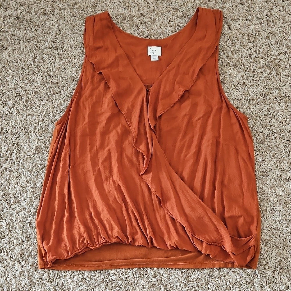 a new day Rust Ruffle Wrap Tank Top